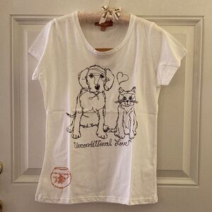 Ellen Tracy "Unconditional Love" Dog & Cat T-Shirt w/Fishbowl/White/Size M/NWT!